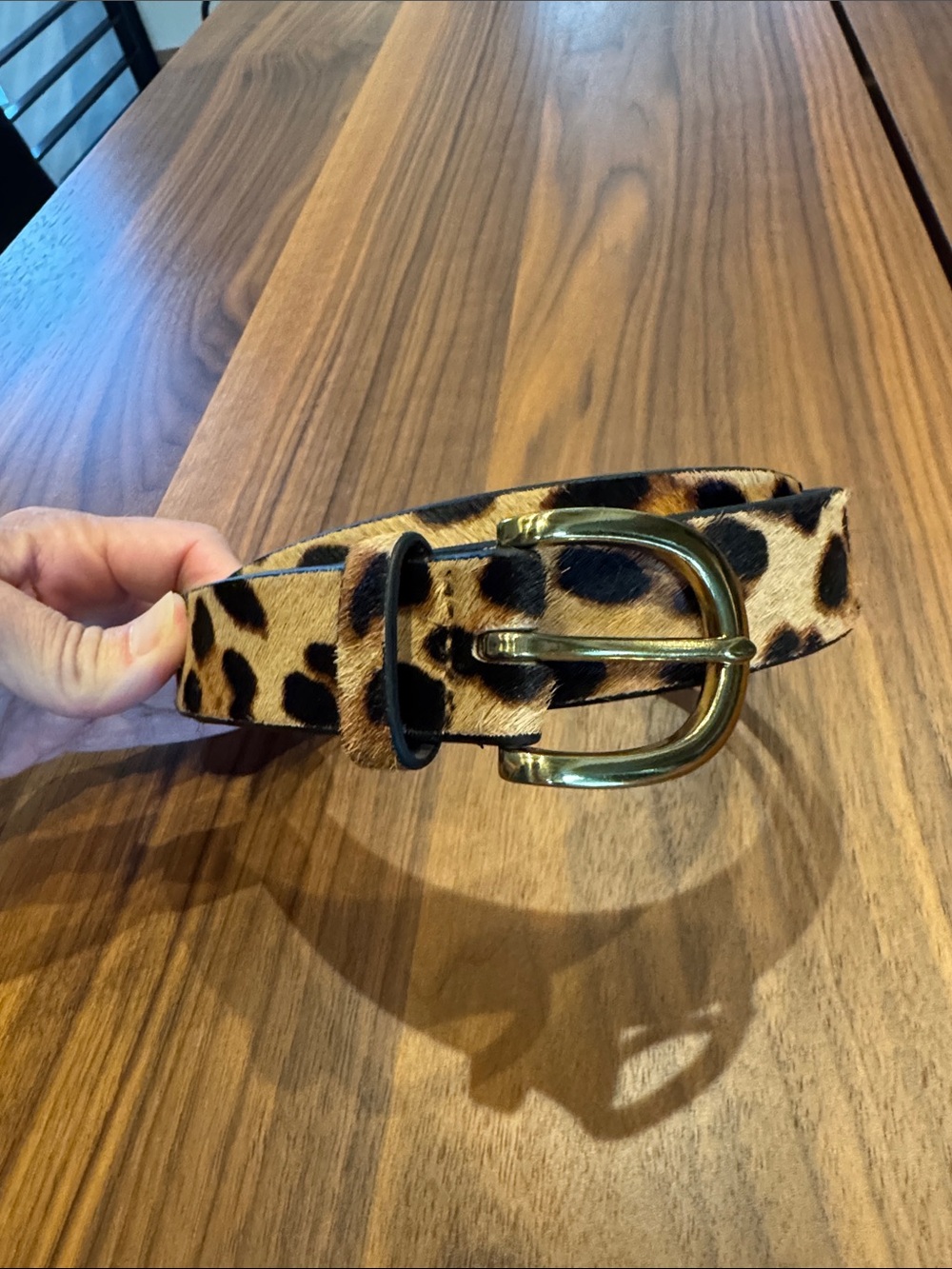 J. Crew Leopard Print calf hair leather belt in size Small with Gold Buckle NWOT